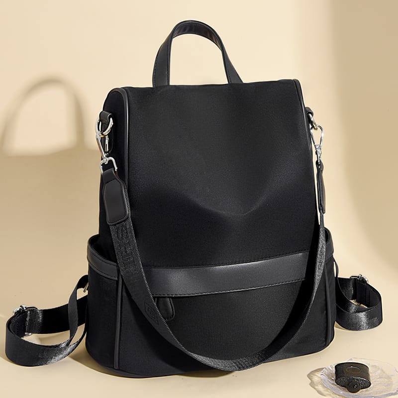 New Design Women Backpack Nylon Waterproof Anti-Theft Travel Bagpack(Black)
