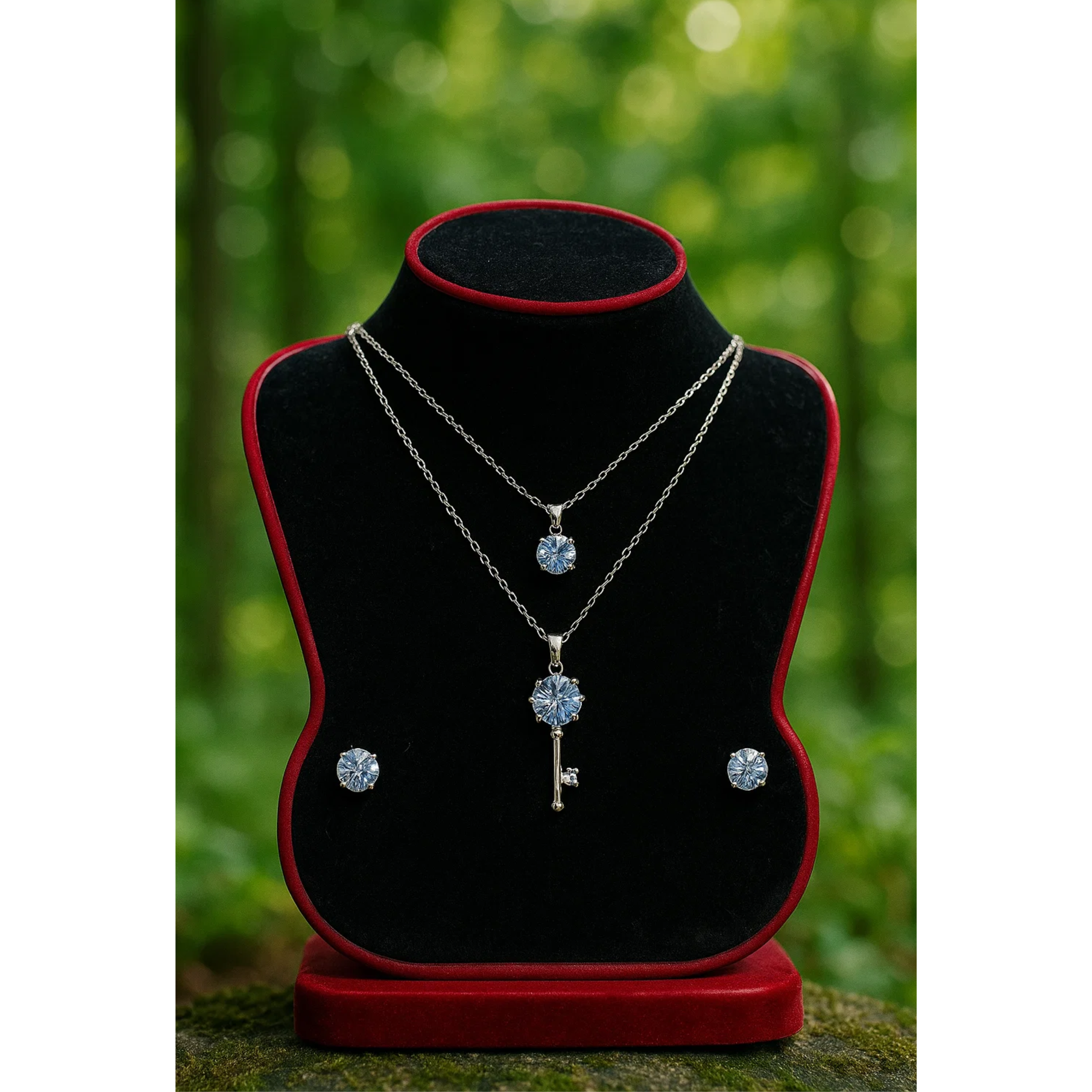 Necklace With Matching Radiant Crystal Stud Earrings.