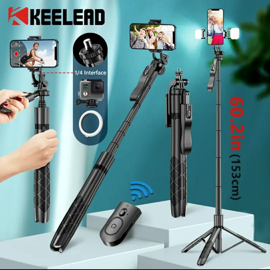 {K-28}Long Video Stand Cum Selfie Stick Tripod with Remote - 360° Rotation Phone Stand with Wireless Remote Control, without light